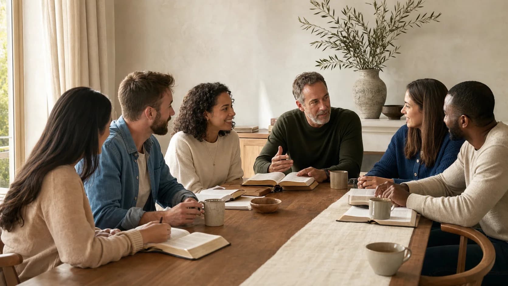 Christian friends gathered in community